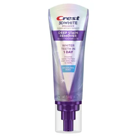Crest Deep Stain Remover 3D White Brilliance Whitening Toothpaste - Front Tube