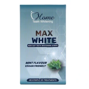 Box of Home Teeth Whitening Max White Whitening Strips on a white background.